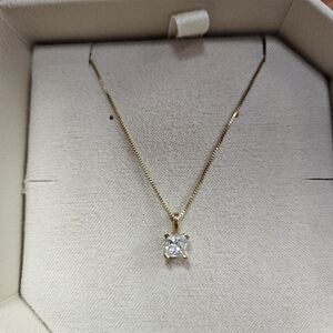 Solitaire Diamond Necklace 1/2 ct tw Princess-Cut 14K Gold